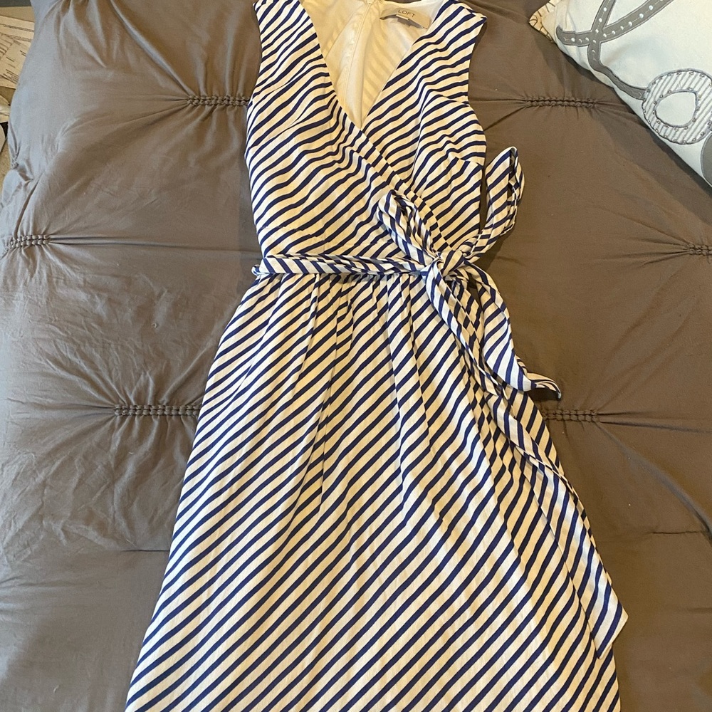 Blue and white sleeveless dress